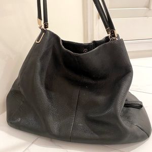 Coach black leather shoulder bag, fair used cond.